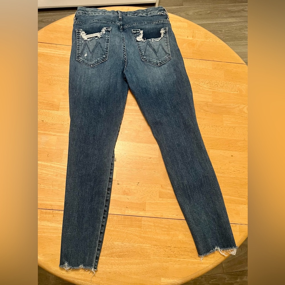 Mother high waisted looker ankle fray Blue Denim Jeans